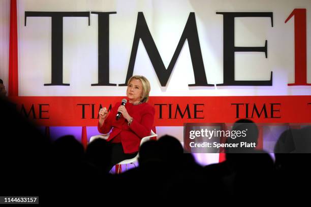 Former U.S. Secretary of State Hillary Clinton speaks at the TIME 100 Summit on April 23, 2019 in New York City. The day-long TIME 100 Summit...