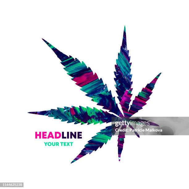 stockillustraties, clipart, cartoons en iconen met vector marihuana leaf met aquarelverf, cannabis silhouet - cannabis leaf