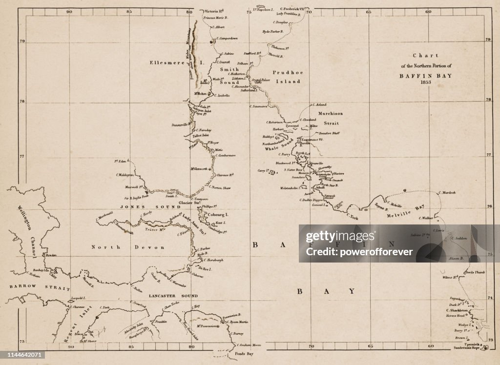 Map of Baffin Bay in Nunavut, Canada - 19th Century