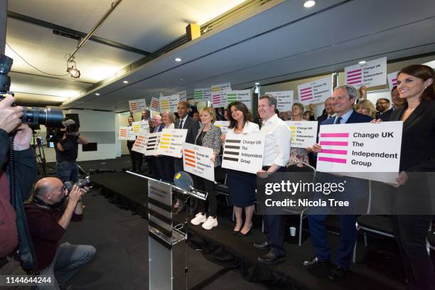 Mike Gapes, Chuka Umunna, Anna Soubry, Heidi Allen, Chris Lesley, Gavin Esler and Andrea Cooper at the launch of Change UK, The Independent Group's...