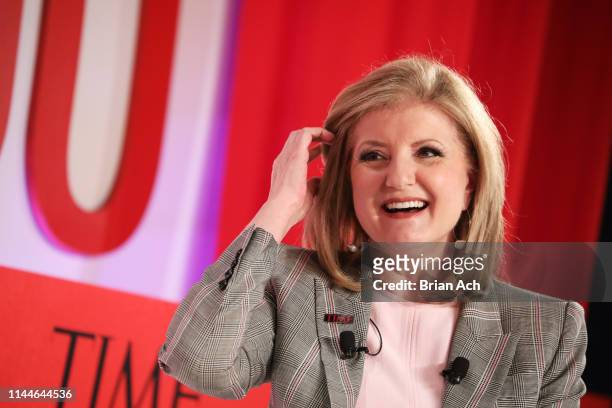 Arianna Huffington participates in a panel discussion during the TIME 100 Summit 2019 on April 23, 2019 in New York City.