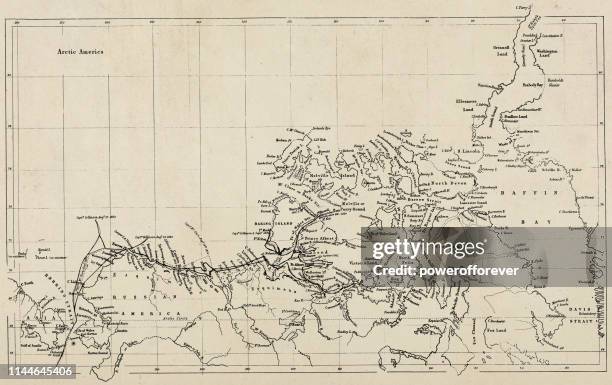 map nunavut, canada - 19th century - latitude longitude stock illustrations