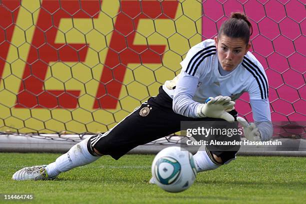 Ursula Holl safes the ball during a training session of Germany at adidas headquater on May 19, 2011 in Ingolstadt, Germany.