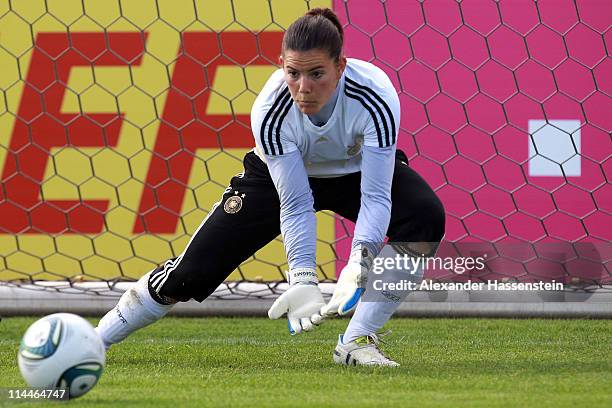 Ursula Holl safes the ball during a training session of Germany at adidas headquater on May 19, 2011 in Ingolstadt, Germany.