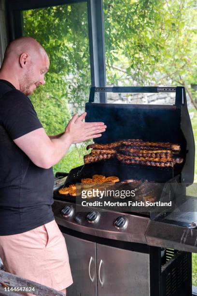 barbecue party in jondal, norway - bbq smoker stock pictures, royalty-free photos & images