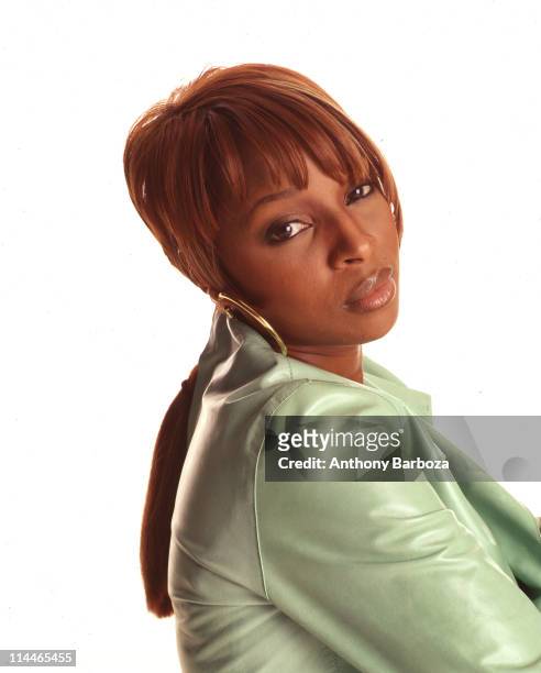 Portrait of American pop and rhythm & blues singer Mary J. Blige, 1990s.