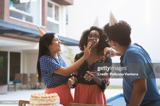 birthday cake war - food fight stock pictures, royalty-free photos & images