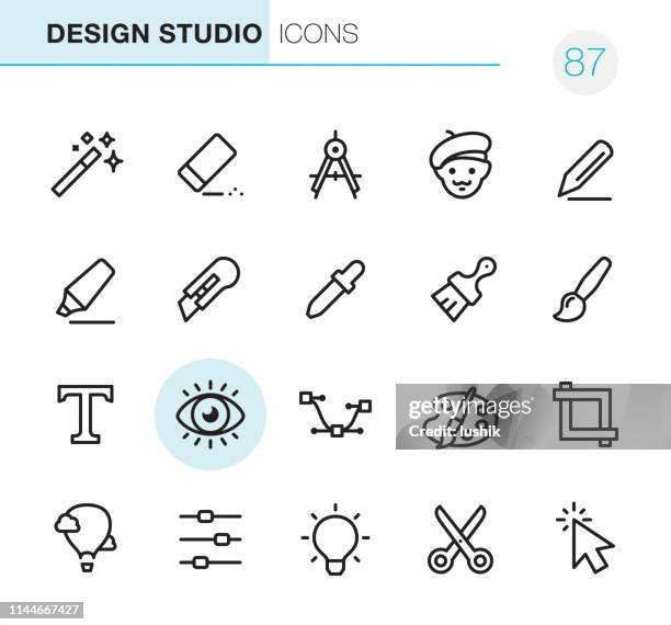 stockillustraties, clipart, cartoons en iconen met design studio-pixel perfecte iconen - behangkwast