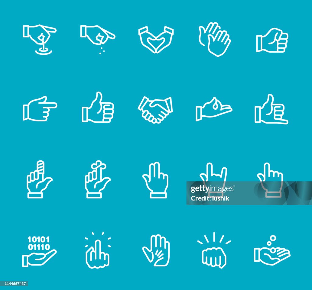Hand Signs - line icon set