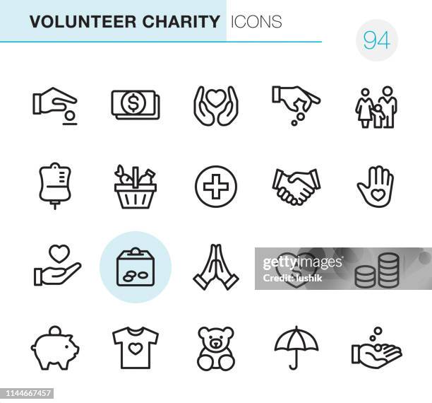 ilustraciones, imágenes clip art, dibujos animados e iconos de stock de voluntario charity-iconos pixel perfect - ayuda humanitaria