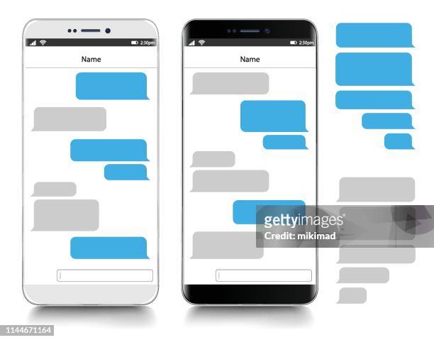 sms-messaging. smartphone, realistische vektorillustration - instant messaging stock-grafiken, -clipart, -cartoons und -symbole