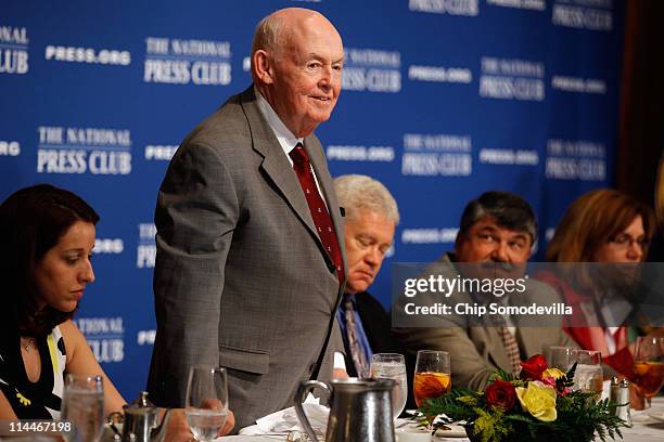 President Emeritus John Sweeney attends a speech by AFL-CIO President Richard Trumka at the National Press Club May 20, 2011 in Washington, DC....