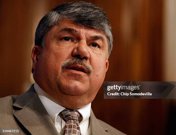 President Richard Trumka addresses the National Press Club May 20, 2011 in Washington, DC. Trumka answered questions about what he calls the recent...