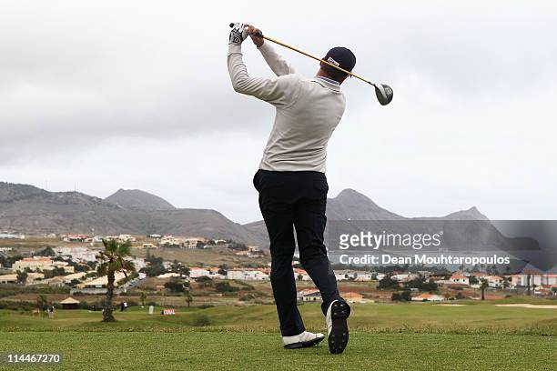 Francois Delamontagne of Fance hits his tee shot on the 4th hole during day two of the Madeira Islands Open on May 20, 2011 in Porto Santo Island,...