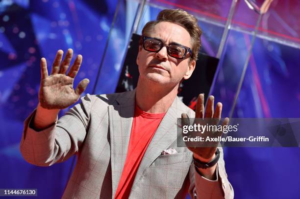 Robert Downey Jr. Attends Marvel Studios' "Avengers: Endgame" Cast Handprint Ceremony at TCL Chinese Theatre IMAX on April 23, 2019 in Hollywood,...