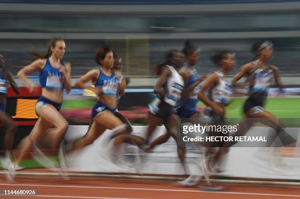 Rababe Arafi of Morocco competes in the women's 1500 metres athletics event during the IAAF Diamond League competition in Shanghai on May 18, 2019.