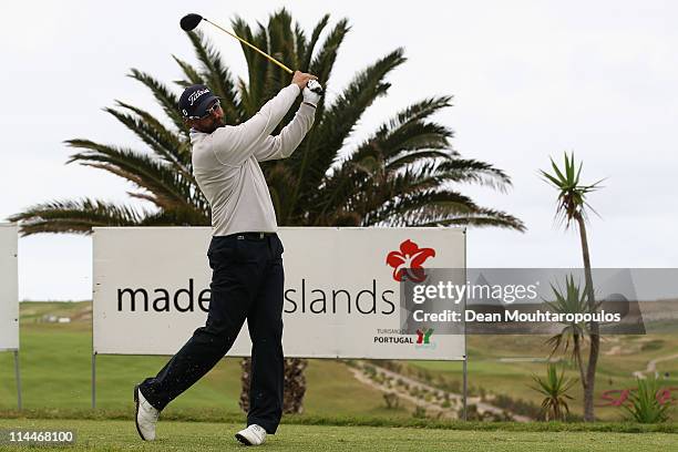 Francois Delamontagne of Fance hits his tee shot on the 1st hole during day two of the Madeira Islands Open on May 20, 2011 in Porto Santo Island,...