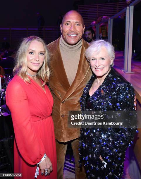 Annie Starke, Dwayne Johnson, and Glenn Close attend the TIME 100 Gala 2019 Dinner at Jazz at Lincoln Center on April 23, 2019 in New York City.