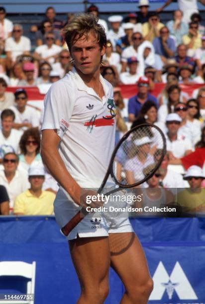 Tennis Player Stefan Edberg in match in circa 1985 in Los Angeles, California.