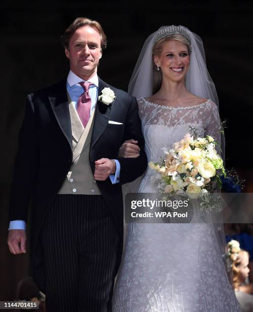 Bride, Lady Gabriella Windsor and groom, Thomas Kingston after their wedding at St George's Chapel, Windsor Castle on May 18, 2019 in Windsor,...
