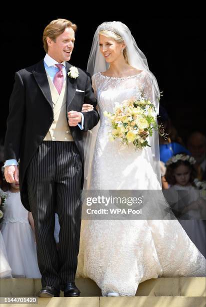 Bride, Lady Gabriella Windsor and groom, Thomas Kingston after their wedding at St George's Chapel, Windsor Castle on May 18, 2019 in Windsor,...