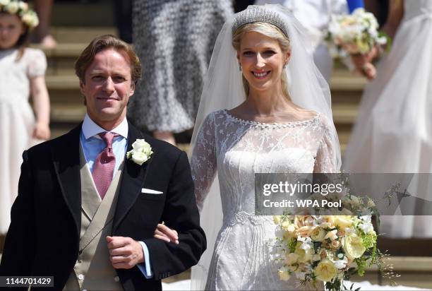 Bride, Lady Gabriella Windsor and groom, Thomas Kingston after their wedding at St George's Chapel, Windsor Castle on May 18, 2019 in Windsor,...
