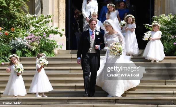 Bride, Lady Gabriella Windsor and groom, Thomas Kingston after their wedding at St George's Chapel, Windsor Castle on May 18, 2019 in Windsor,...