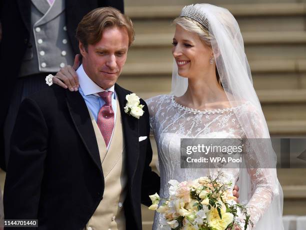 Bride, Lady Gabriella Windsor and groom, Thomas Kingston after their wedding at St George's Chapel, Windsor Castle on May 18, 2019 in Windsor,...