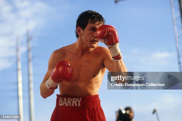 Barry McGuigan boxing on June 23, 1986 in Las Vegas, Nevada.