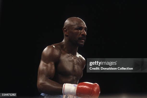 Marvin Hagler Boxing on April 6, 1984 in Caesars Palace, Las Vegas, Nevada.