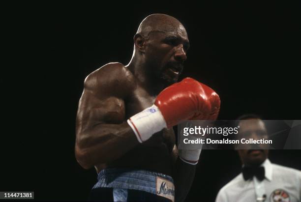 Marvin Hagler Boxing on April 6, 1984 in Caesars Palace, Las Vegas, Nevada.