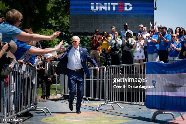 Former U.S. Vice President and Democratic presidential candidate Joe Biden arrives for a campaign kickoff rally, May 18, 2019 in Philadelphia,...