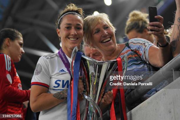Lucy Bronze of Olympique Lyonnais posing with the trophy during the UEFA Women's Champions League Final between Olympique Lyonnais and FC Barcelona...