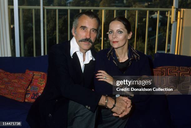 Actor Christopher Lee and Wife Gitte pose for a portrait in circa 1985 in Los Angeles, California.