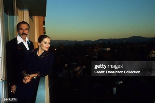 Actor Christopher Lee and wife Gitte pose for a portrait in circa 1985 in Los Angeles, California.