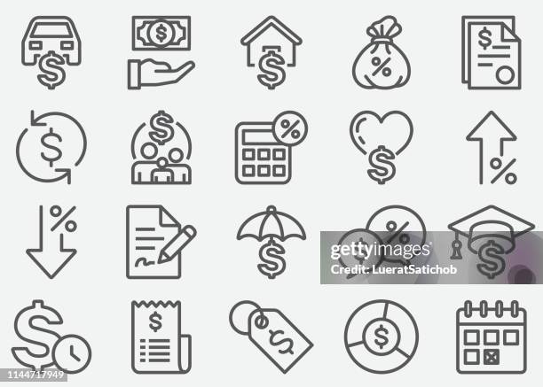 ilustraciones, imágenes clip art, dibujos animados e iconos de stock de iconos de línea de préstamo - reducción