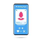 Hands holding mobile phones with abstract dating app profile on display Vector Illustration
