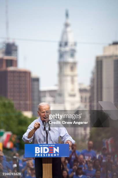 Democratic presidential candidate, former U.S. Vice President Joe Biden speaks during a campaign kickoff rally, May 18, 2019 in Philadelphia,...