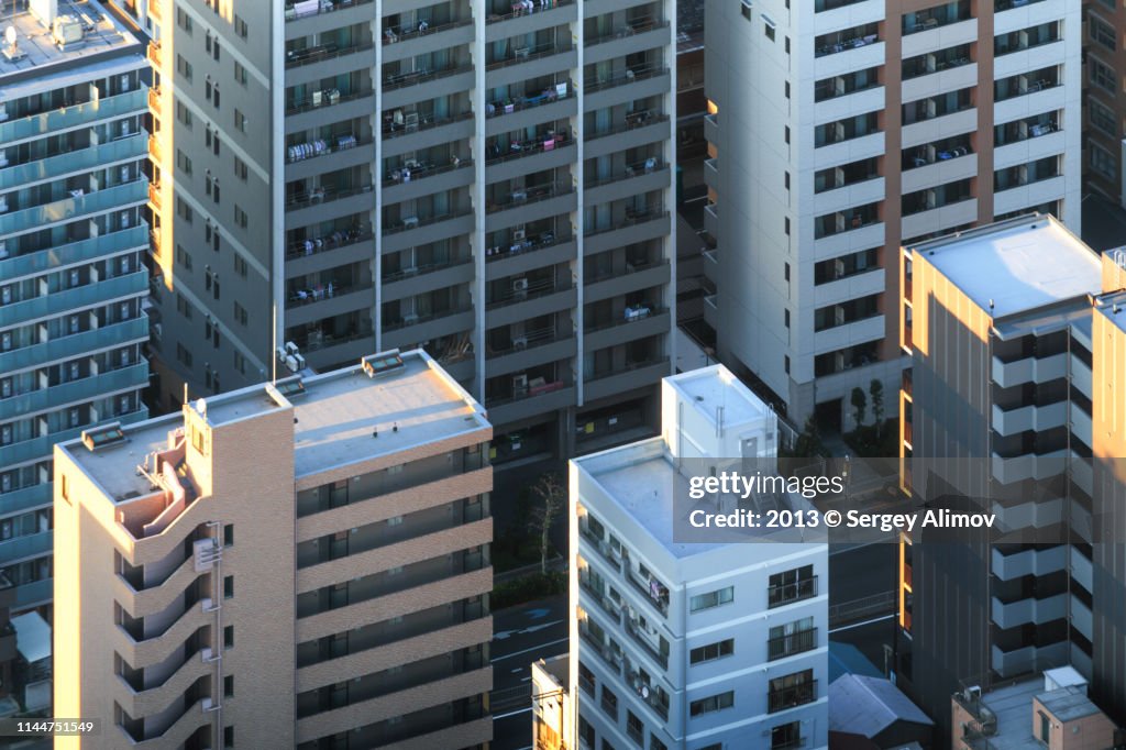 Facades of residential buildings in Tokyo