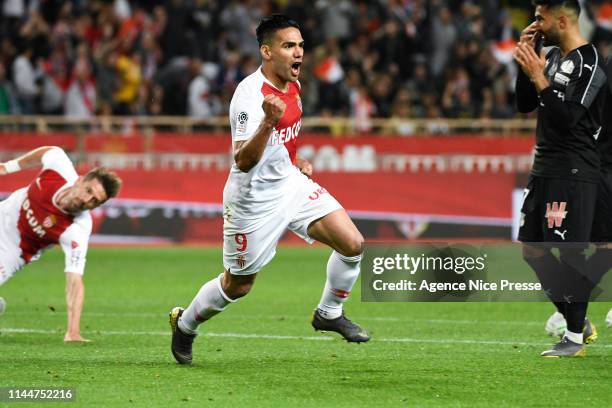 Falcao of Monaco celebrates his goal during the Ligue 1 match between Monaco and Amiens at Stade Louis II on May 18, 2019 in Monaco, Monaco.