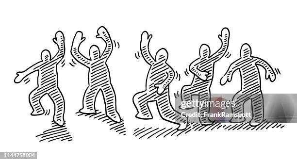 dancing human figures motion drawing - funny dancing stock illustrations