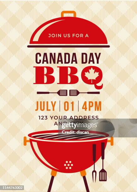 canada day bbq party invitation. - barbecue grill stock illustrations