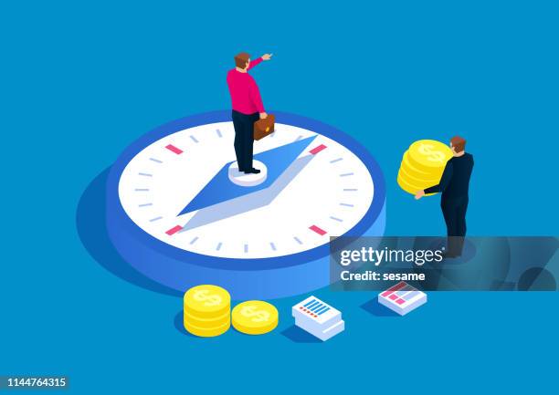 business finance development and investment direction - navigational compass stock illustrations