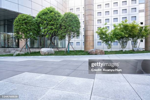 open space with trees in front of the office building - courtyard stockfoto's en -beelden