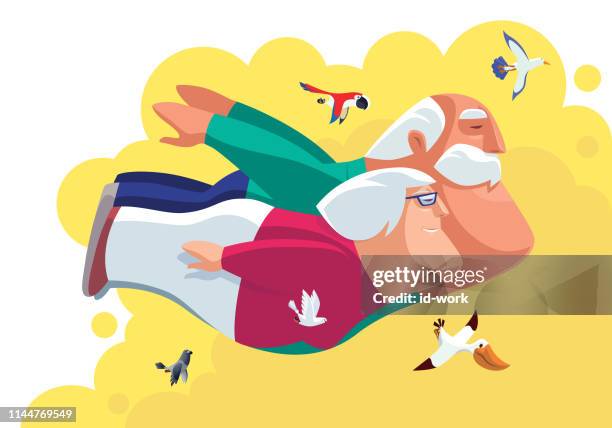 ilustrações de stock, clip art, desenhos animados e ícones de grandparents flying with birds - grandparents