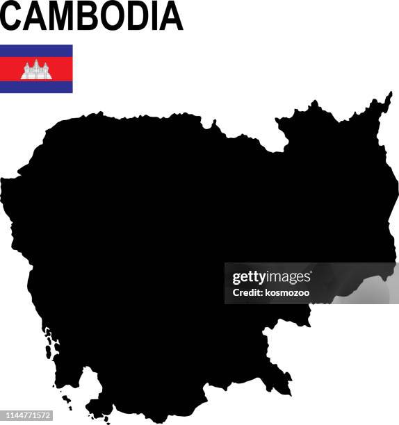 ilustrações, clipart, desenhos animados e ícones de mapa básico preto de cambodia com a bandeira de encontro ao fundo branco - cultura cambojana