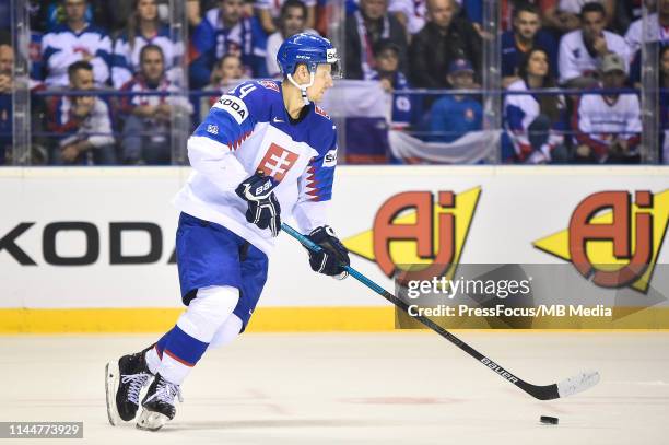 Richard Panik of Slovakia controls the puck during the 2019 IIHF Ice Hockey World Championship Slovakia group A game between Great Britain and...