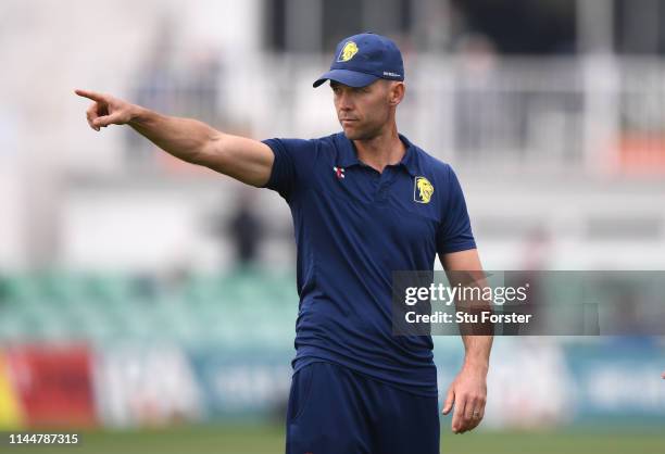 Durham coach James Franklin makes a point during the Royal London One Day Cup match between Worcestershire and Durham at New Road on April 24, 2019...