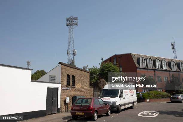 An exterior view of the ground from Brook Road pictured before Brentford hosted Leeds United in an EFL Championship match at Griffin Park. Formed in...