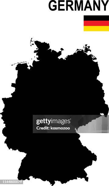 black basic map of germany with flag against white background - germany flag map stock illustrations